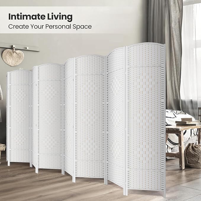 8 Panel Folding Room Divider, Woven Privacy Screen, handcrafted diamond pattern - Image 4