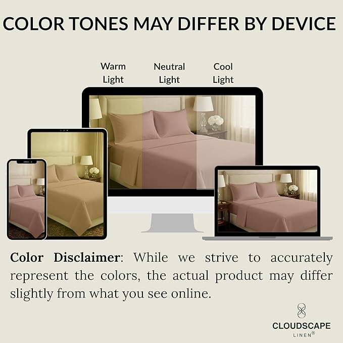 Cloud Scape Linen 100% Egyptian Cotton Sheets Full Size, 4 Pieces Luxury Bedding Set, 400 Thread Count,Hotel Quality, Silky Soft, Deep Pockets up to 17, Sepia Rose