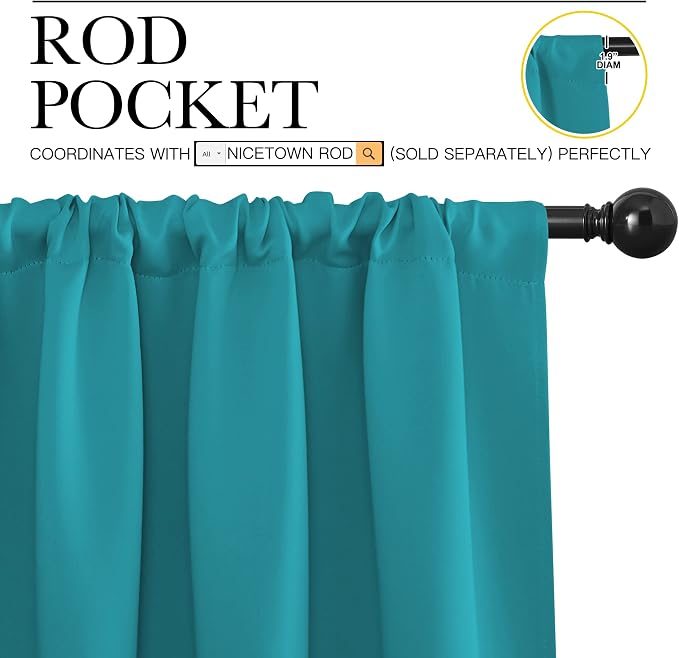 NICETOWN Kitchen Curtains, Peacock Blue, Short Blackout Curtains & Drapes - Image 2
