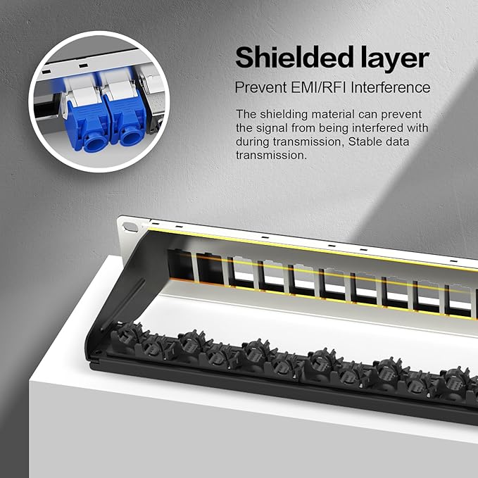 PBAEGAV 16 Port Patch Panel Blank UTP/STP 1U 19" Keystone Patch Panel with Cable Management and Support Bar Compatible with LC/SC/ST/FC/USB/HDMI Keystone Jack(16 Port)