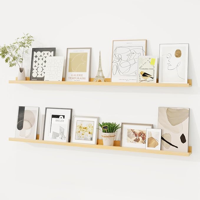Picture Ledge Shelf, Floating Shelves Set of 2, 48 Inches Solid Wood Nursery by FunMemories