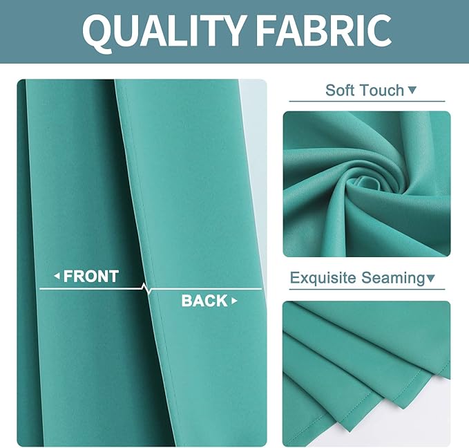 ChrisDowa Room Divider Curtain 90 Inch Length Sliding Door Curtains, Teal | - Image 4