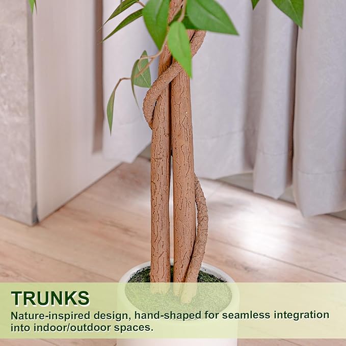 6FT Artificial Ficus Tree with White Planter, Realistic Faux Silk Indoor Outdoor Plant for Home Office Living Room, Porch, Garden Decor