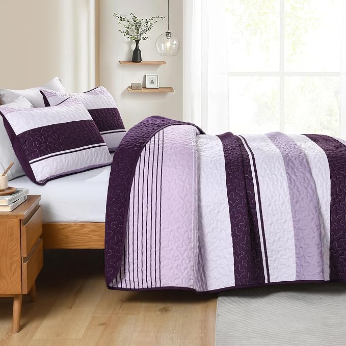Dinjoy King Boho Striped Quilt Set, Breathable All-Season, 3-Piece Set Fits - Image 7