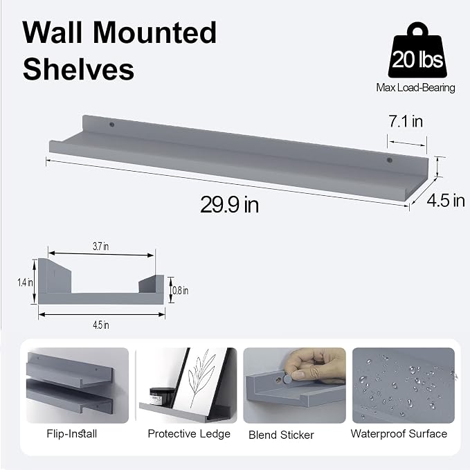 Grey Floating Shelves for Wall Decor, 30 in Shelf - Image 3