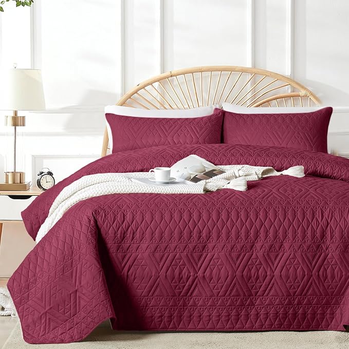 akkialla Twin Quilt Set, Burgundy Lightweight Microfiber Bedspread Coverlet by akkialla