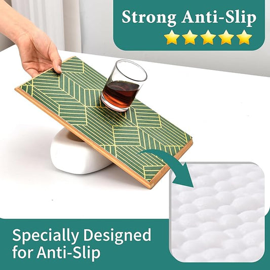 Shelf Liners for Kitchen Cabinets 17.5in x 20FT, Non Adhesive Cabinet Liner Strong Non-Slip Thickened Gold Green Geometric Drawer Liner, Easy to Clean for Shelf, Cabinet with Knife and Tape Measure