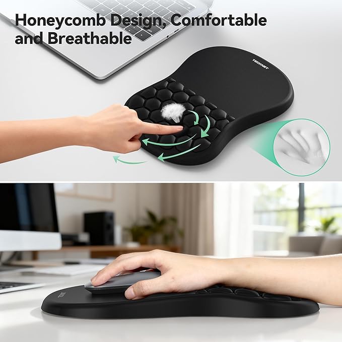 TECKNET Ergonomic Mouse Pad with Wrist Rest,Keyboard Pad and Mousepad with Wrist Support,Massage Design Effectively Relieves Carpal Tunnel Syndrome Suitable for Computers and Laptops
