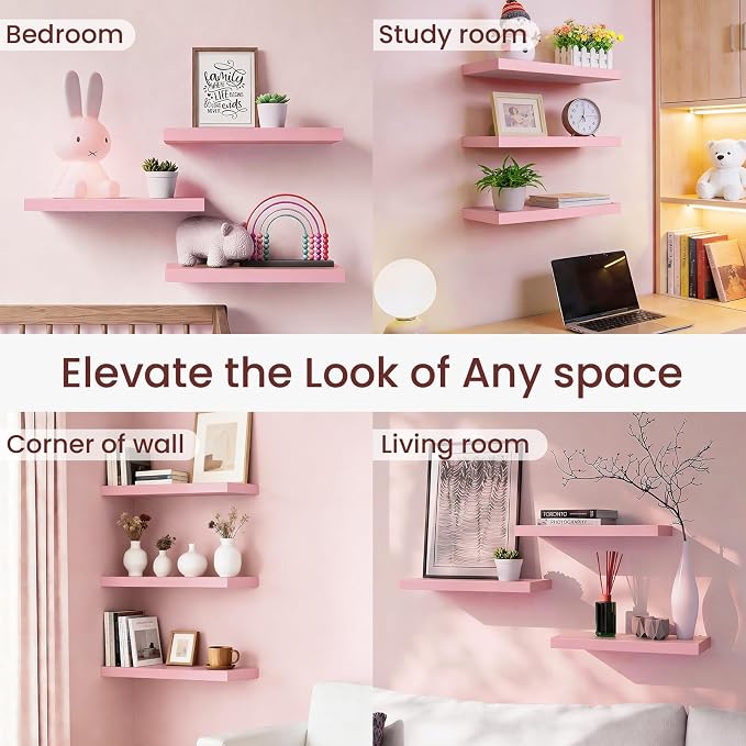 BAYKA Pink Floating Shelves 15.7in, Wall Mounted - Image 7