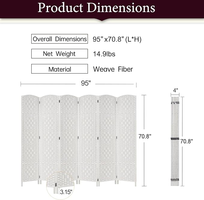RHF Room Divider Panel, Partition Room Dividers, 6Panel Privacy Screen - Image 3
