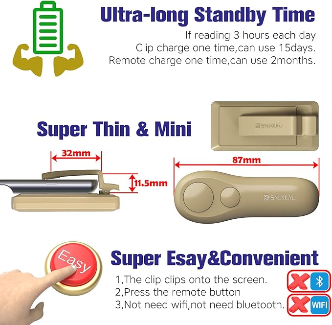 SK SYUKUYU RF Remote Control Page Turner for Kindle Reading Ipad Surface Comics, iPhone Android Tablets Reading Novels Taking Photos(Light Brown)