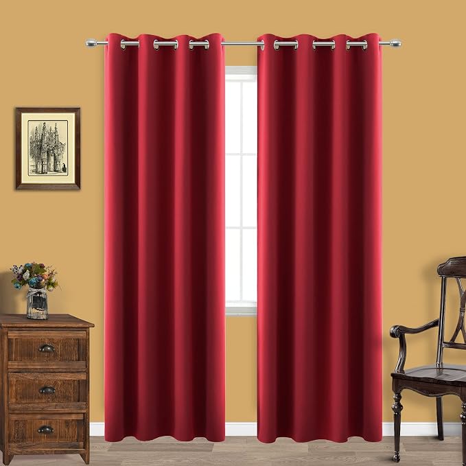KOUFALL Red Curtains 2 Panels 90 Inches Long by KOUFALL