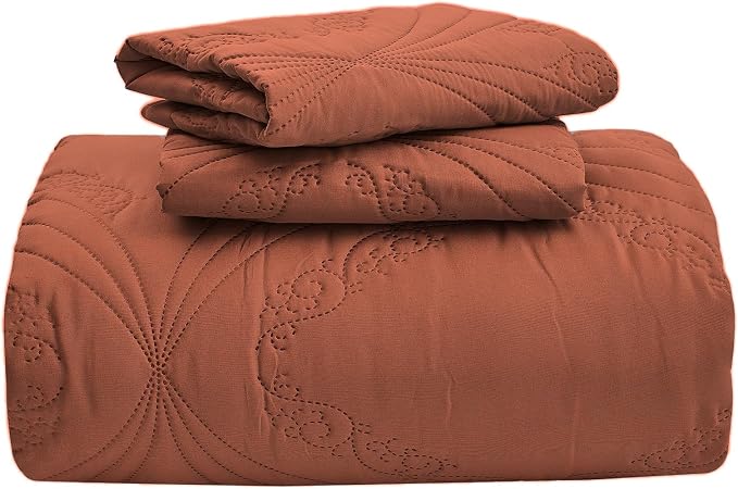 Kingnex Oversized King Bedspreads 128x120 Ultrasonic Quilted Baked Clay | Extra - Image 6