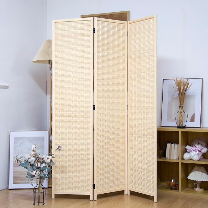 3 Panel Bamboo Room Divider for Home & Office, 5.6 ft Tall Folding Partition - Image 3