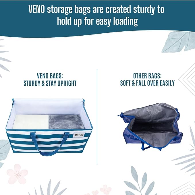 VENO Moving Bags, Wide Open Top, Classic Navy Stripe, 6 Pack | Moving boxes - Image 6
