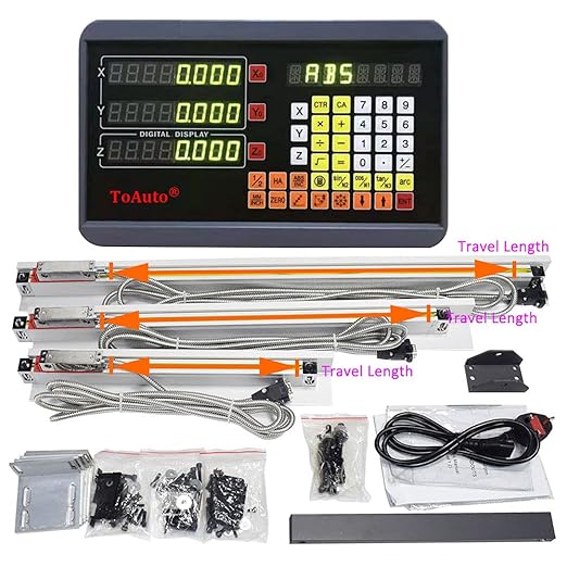 26" 30" 12" DRO 3 Axis Digital Readout 5um Precision Linear Glass Scale 650mm+750mm+300mm Travel Length for for Drill/EDM/Milling/Grinding/Lathe Machine.