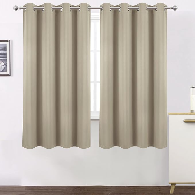100% Blackout Curtains 52 x 63 Inch/Beige Curtains 2 Panels - Image 2