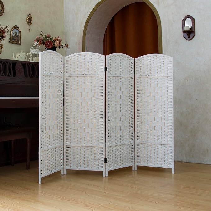 Compact 4 Panel Short Room Divider, 47.2 Inch Tall Double-Sided Rattan Folding - Image 5
