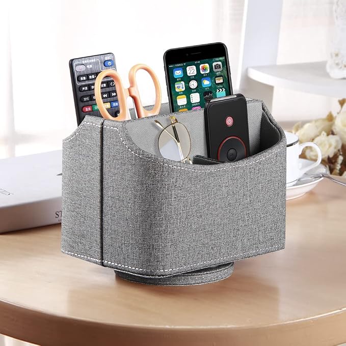 PU Leather 360° Rotatable Remote Control Holder, Nightstand TV Remote Caddy | - Image 3