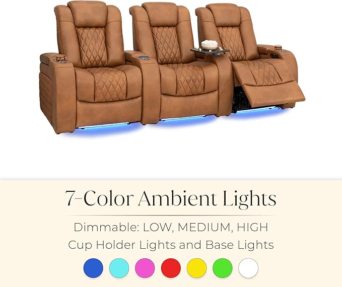 Seatcraft Diamante Zero-Gravity CoolZero Italian Leather Home Theater Seating, Power Headrest, Power Recline, Row of 2, Tawny