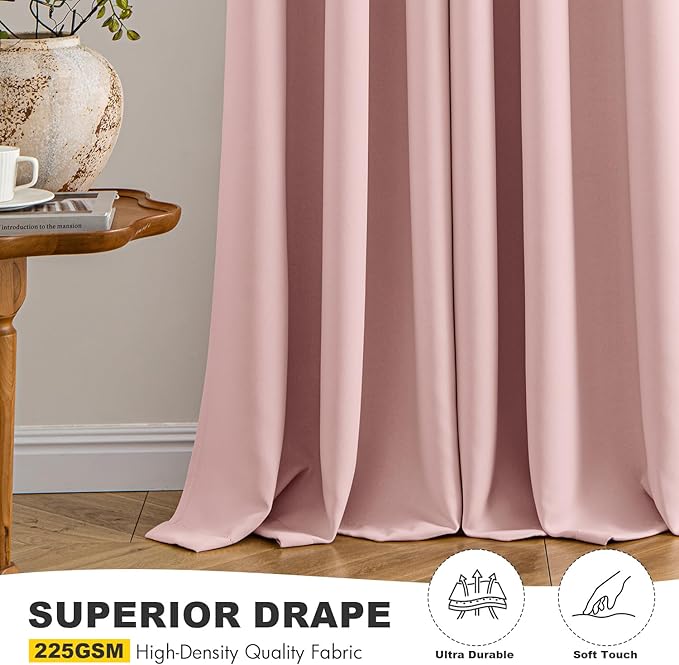 MIULEE Blackout Curtains for Bedroom 2 Panels 40 x 84 Inch Long Pink | Thermal - Image 5