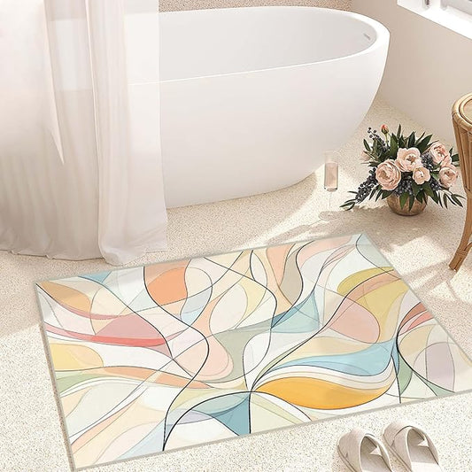 2x3 Colorful Entryway Area Rug Blue White Pink Yellow Bathroom Rug Non Slip Machine Washable Low Pile Small Carpet Kitchen Bedroom Door Mat Entrance