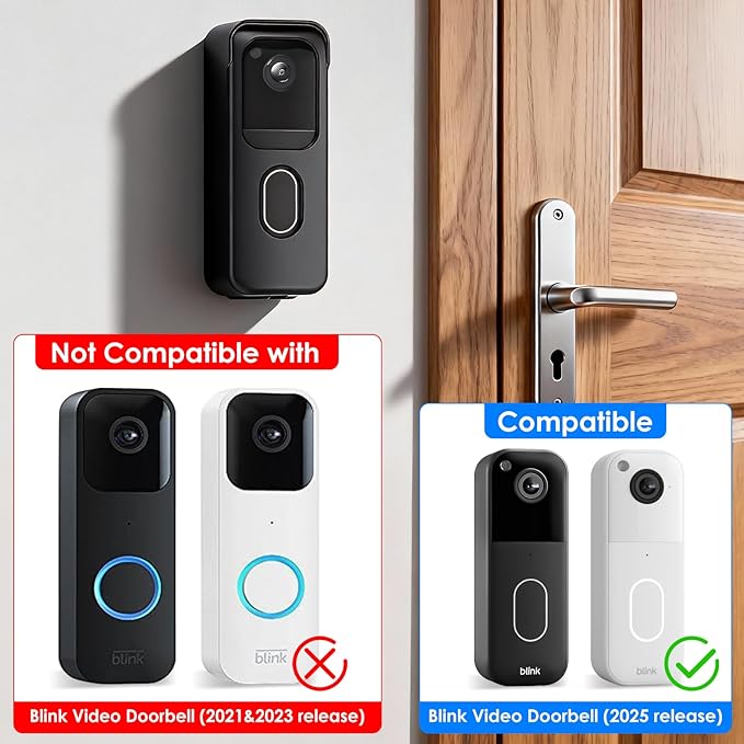No Drill Door Mount for Blink Video Doorbell (2025 2nd Gen), Adhesive Mounting Bracket Accessories for Security System, Not for Blink Video Doorbell (2021&2023 Release), Black