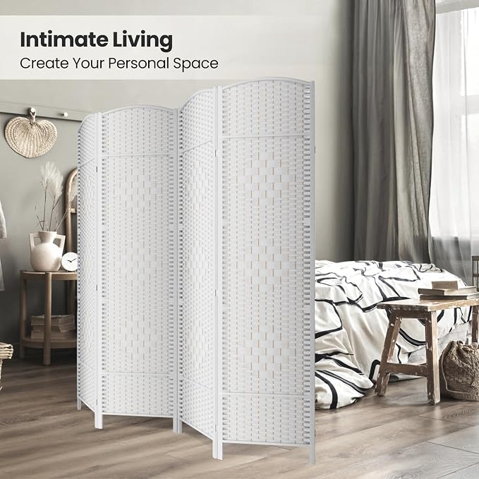 4 Panel Folding Room Divider, Woven Privacy Screen, handcrafted diamond pattern - Image 4