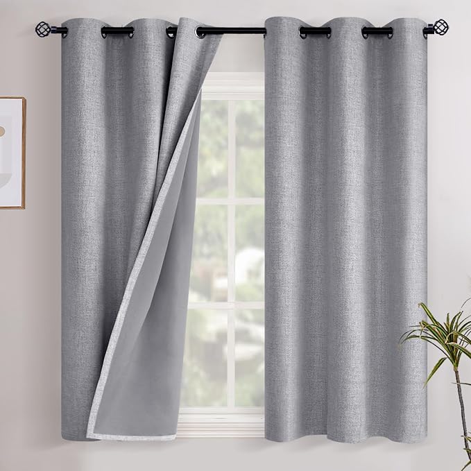 YoungsTex Grey Linen Blackout Curtains 48 Inch Length by YoungsTex