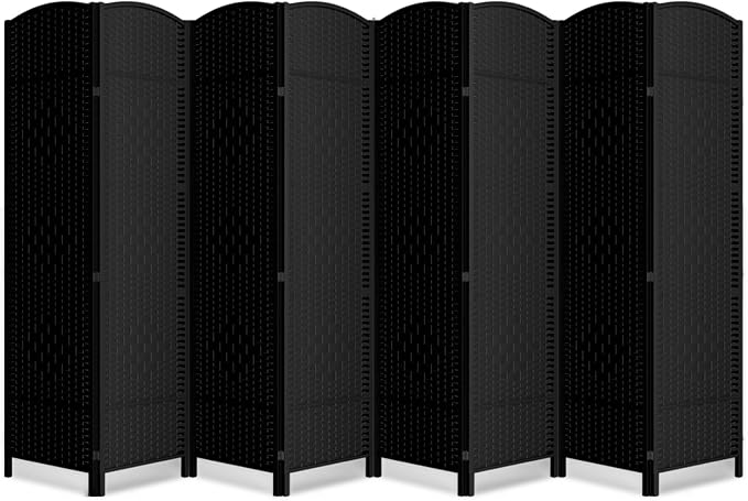 8 Panel Folding Room Divider, Woven Privacy Screen, handcrafted diamond pattern by cocosica