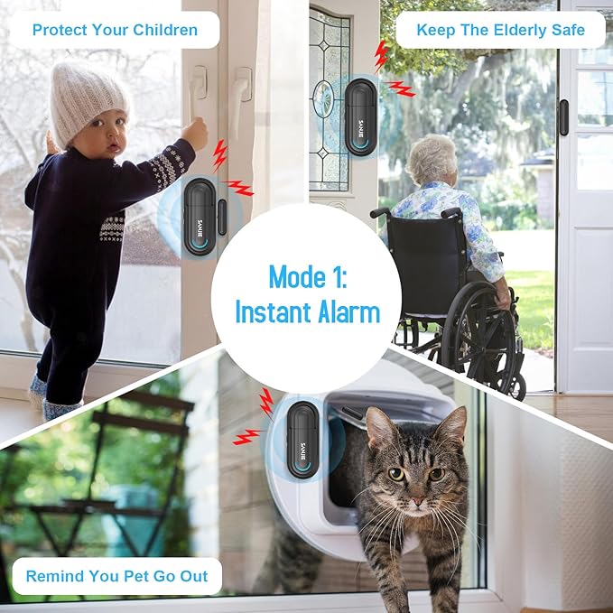 Pool Door Alarms for Home Security Loud, 0-120 Db Volume Ajustable with 4 Modes, Wireless Door Alarm with Remote for Kids Safety/Dementia Patients/Home/Pool (2 Sensor & 1 Remote)