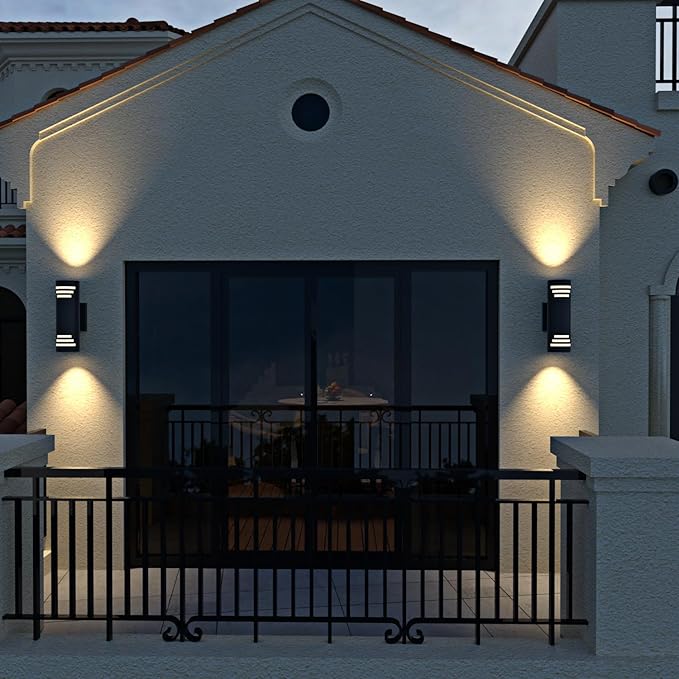 rosykite Dusk to Dawn Porch Lights Outdoor 2 Pack, Modern Exterior Lighting Fixtures 13In, Cylinder Outdoor Wall Lights Up Down Sconce Lighting for House Doorway, ETL Listed