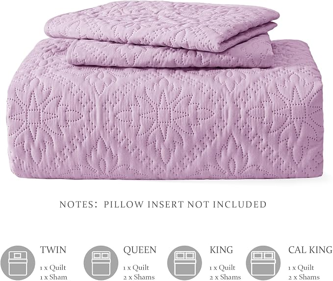 Exclusivo Mezcla King Quilt Set, Lilac | Lightweight Soft Bedspreads Coverlets - Image 6