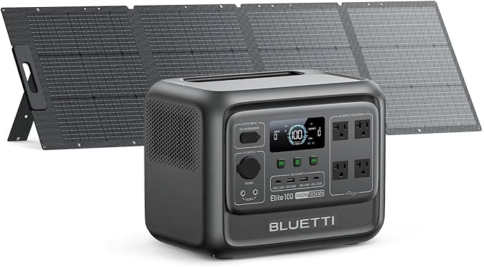 BLUETTI Elite 100 V2 Solar Generator with 200W Solar Panel (Ships Separately), Portable Power Station 1024Wh w/ 4 1800W AC Outlets, 35% Smaller, Ideal for Camping, Emergencies, Backup Power