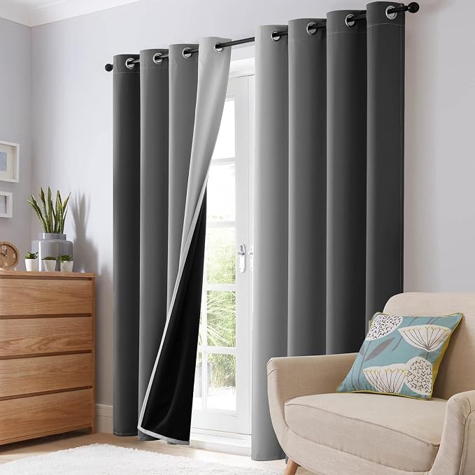 SimpleHome 100% Blackout Ombre Bedroom Curtains Grey and Greyish White - Image 8