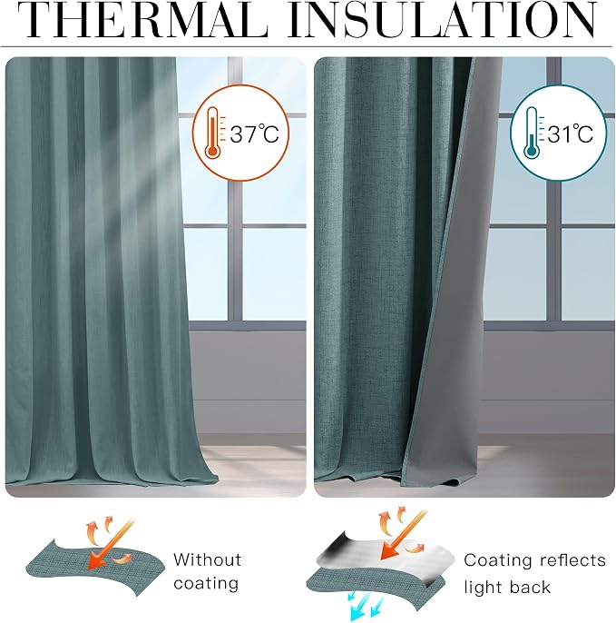 RYB HOME 100% Blackout Linen Textured Curtains 108 inches Long, Thermal - Image 4