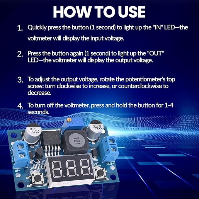 Seloky LM2596 Adjustable DC-DC Step-Down Buck Converter Module with LED Voltmeter Display, Voltage Regulator 4.0-40V Input to 1.25-37V Output Power Supply Module (Pack of 6)