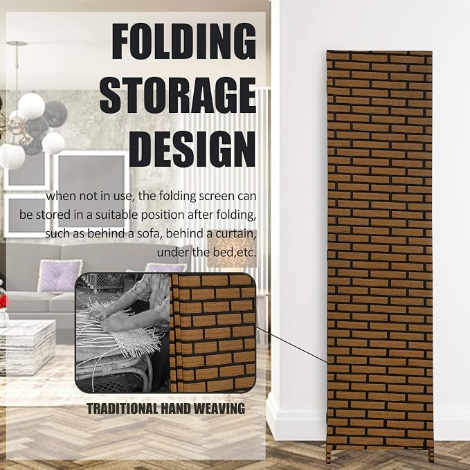 Room Divider, 4 Panels 6FT Folding Privacy Screen Room Divider Wall Wood Mesh - Image 2
