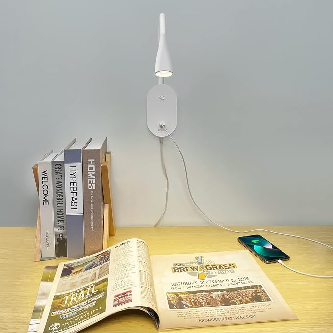 Wall Reading Light for Books in Bed, USB Output Headboard Wall Lamp, 5 Dimmable - Image 7