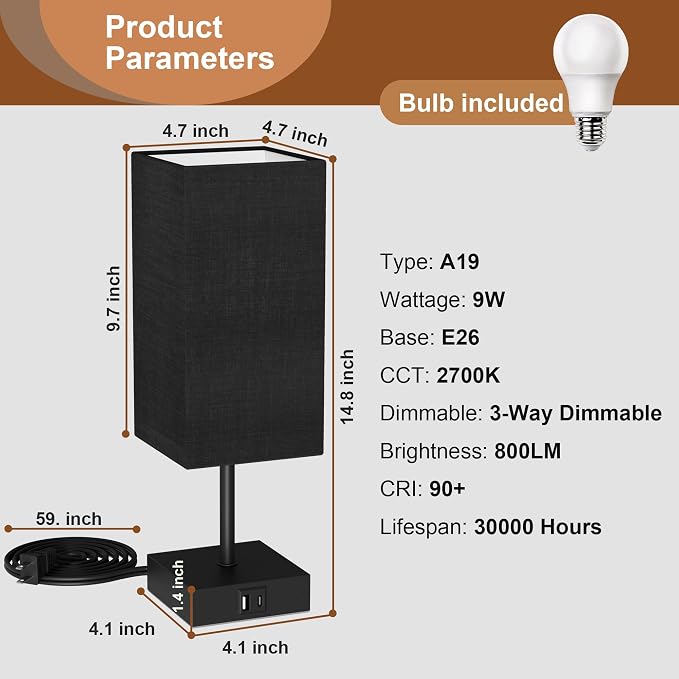 Touch Bedside Table Lamp for Bedroom, Touch 3-Way Dimmable LED Bulb Included - Image 5