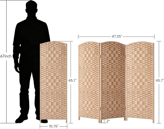 HALLYBEE Short Room Divider, Small Folding Privacy Screens, 3 Panel Natural | - Image 2