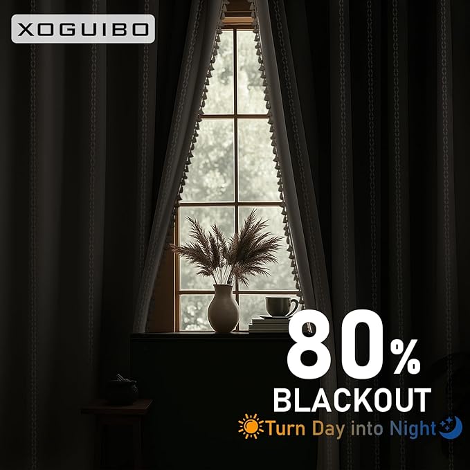 80% Boho Blackout Curtains 84 Inch Linen Blend Drapes 2 Panels | Vintage - Image 3