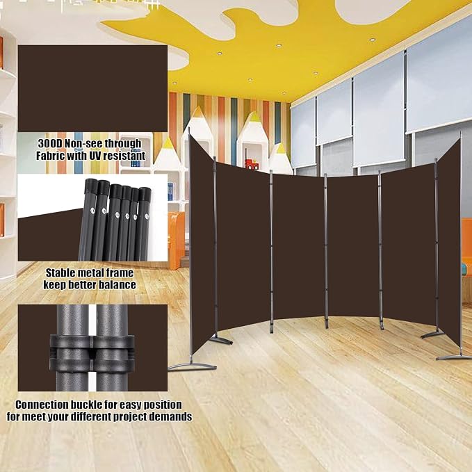 6 Panel Folding Room Divider, Sturdy Frame Freestanding Wall Divider | - Image 2