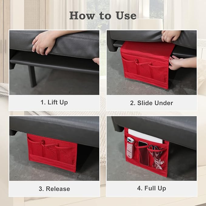 Surblue Bedside Caddy 4 Pockets Bedside Storage Organizer - Image 6