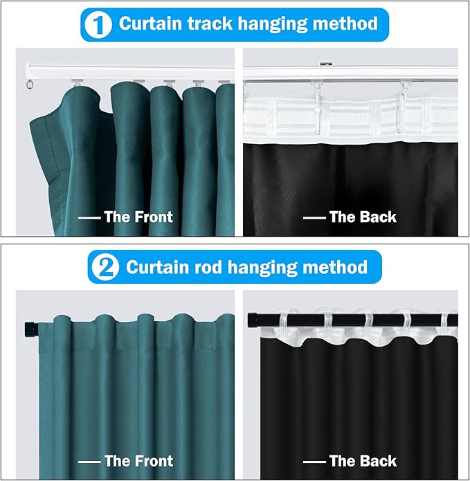 Room Divider Curtains Total Blackout Privacy Curtain Panel Room Thermal Insulated Noise Reduction Curtains for Bedroom Window Living Room Ceiling Track Curtain W 12.5 ft × H 8ft Azure Blue