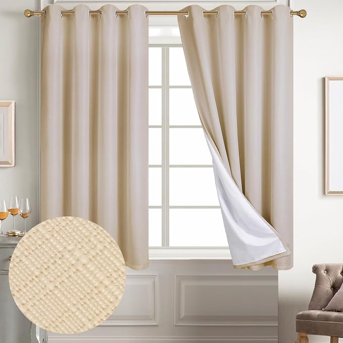 Diraysid 100% Blackout Curtains Beige Linen Curtains - Image 2