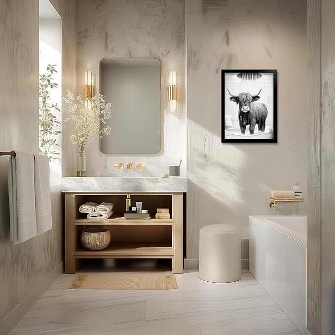 OIQArtOIQ Funny Bathroom Framed Wall Art Black and White Animal Canvas Wall Art - Image 3