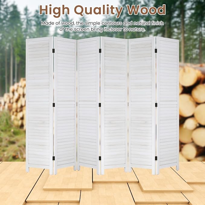 BLKMTY Room Divider 6 Panel Privacy Screen Folding Screen 5.6ft Tall Wood - Image 2