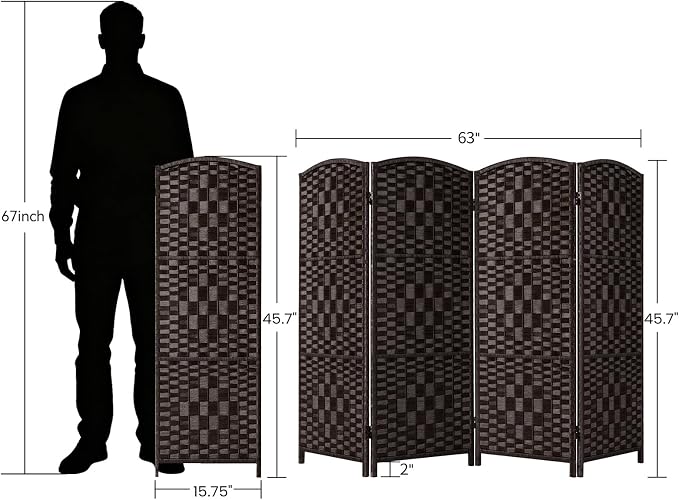 HALLYBEE Short Room Divider Folding Privacy Screens, 4 Panel Dark Mocha | - Image 2