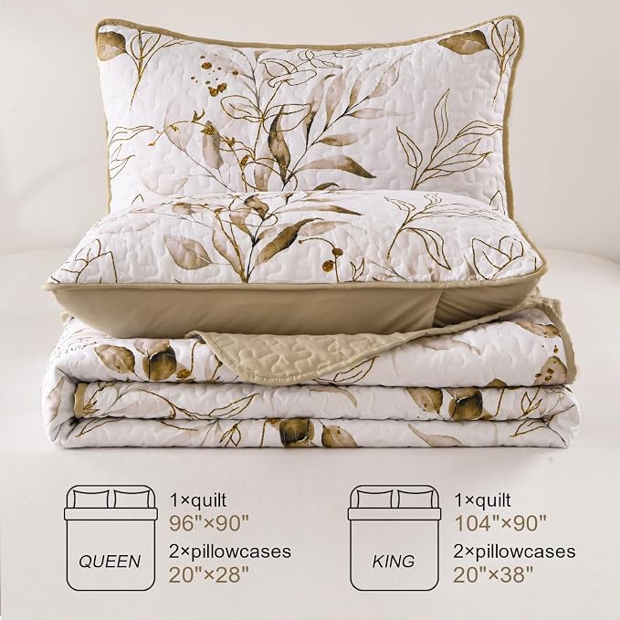 Anibedding Fall Quilt Set Queen Brown Botanical Bedspread - Image 7